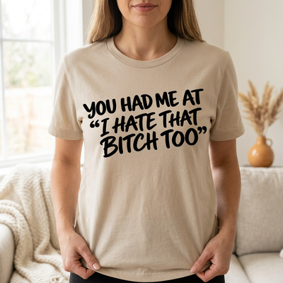 Sand beige You Had Me At quote T-shirt mockup