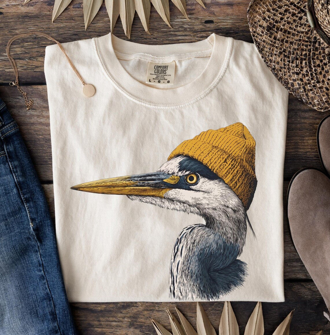 Meet the Chillest Bird on the Block: Our New Great Blue Heron Beanie Tee