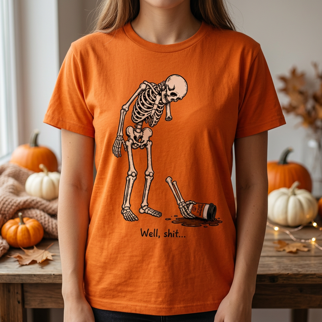 Why the "Well, Shit..." Skeleton Is This Fall's Most Relatable Halloween Shirt