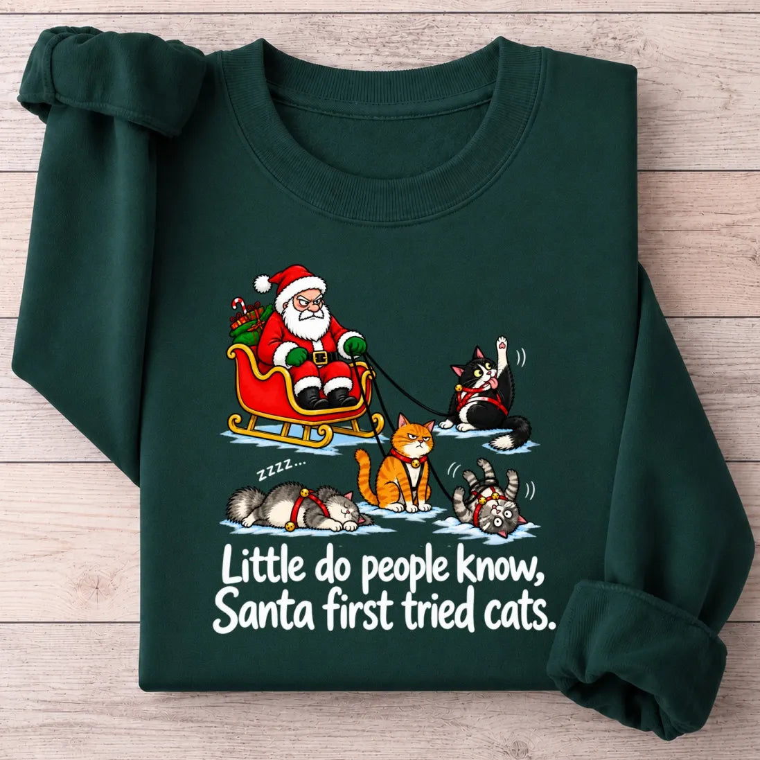Little Do People Know Santa First Tried Cats Funny Christmas Shirt