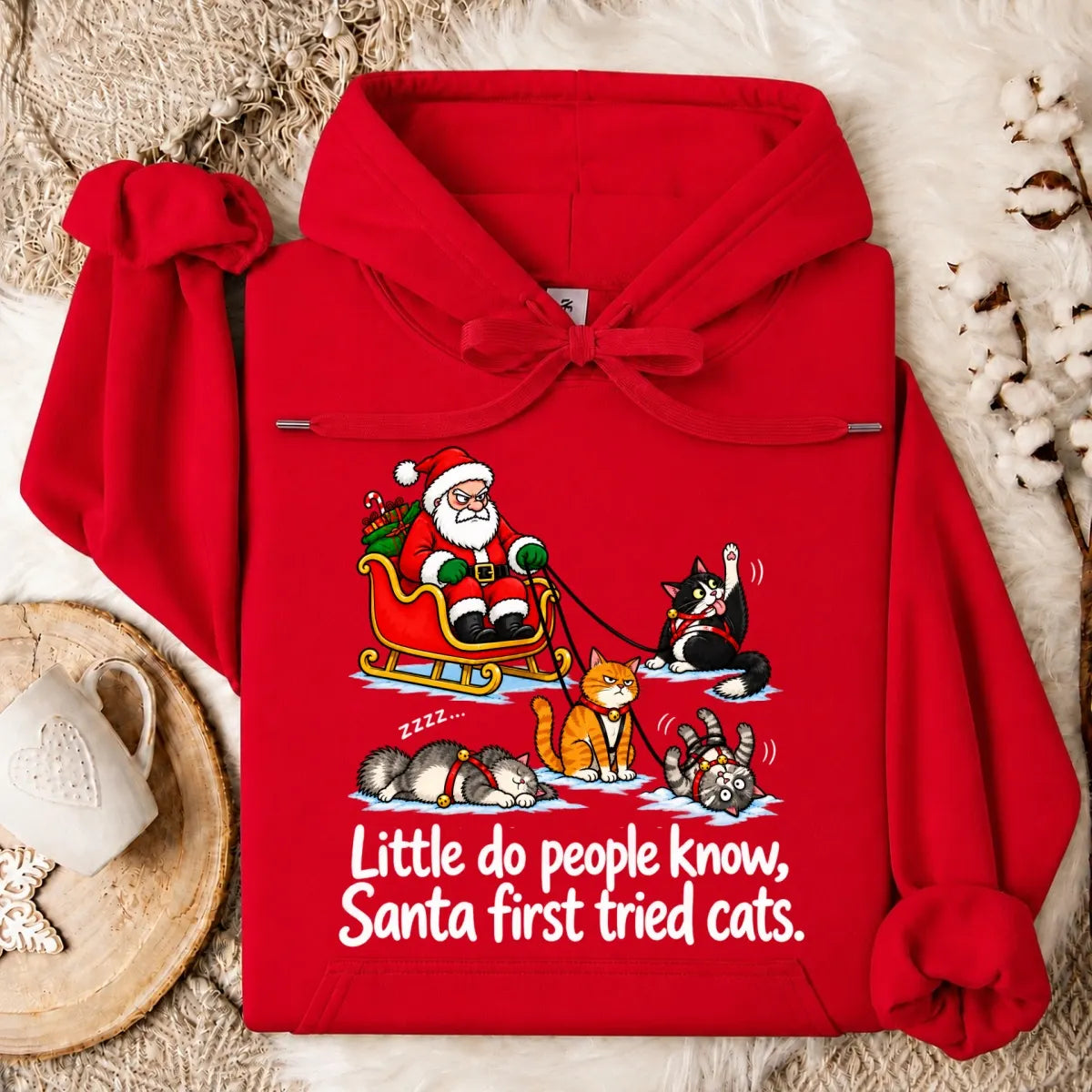 Little Do People Know Santa First Tried Cats Funny Christmas Shirt