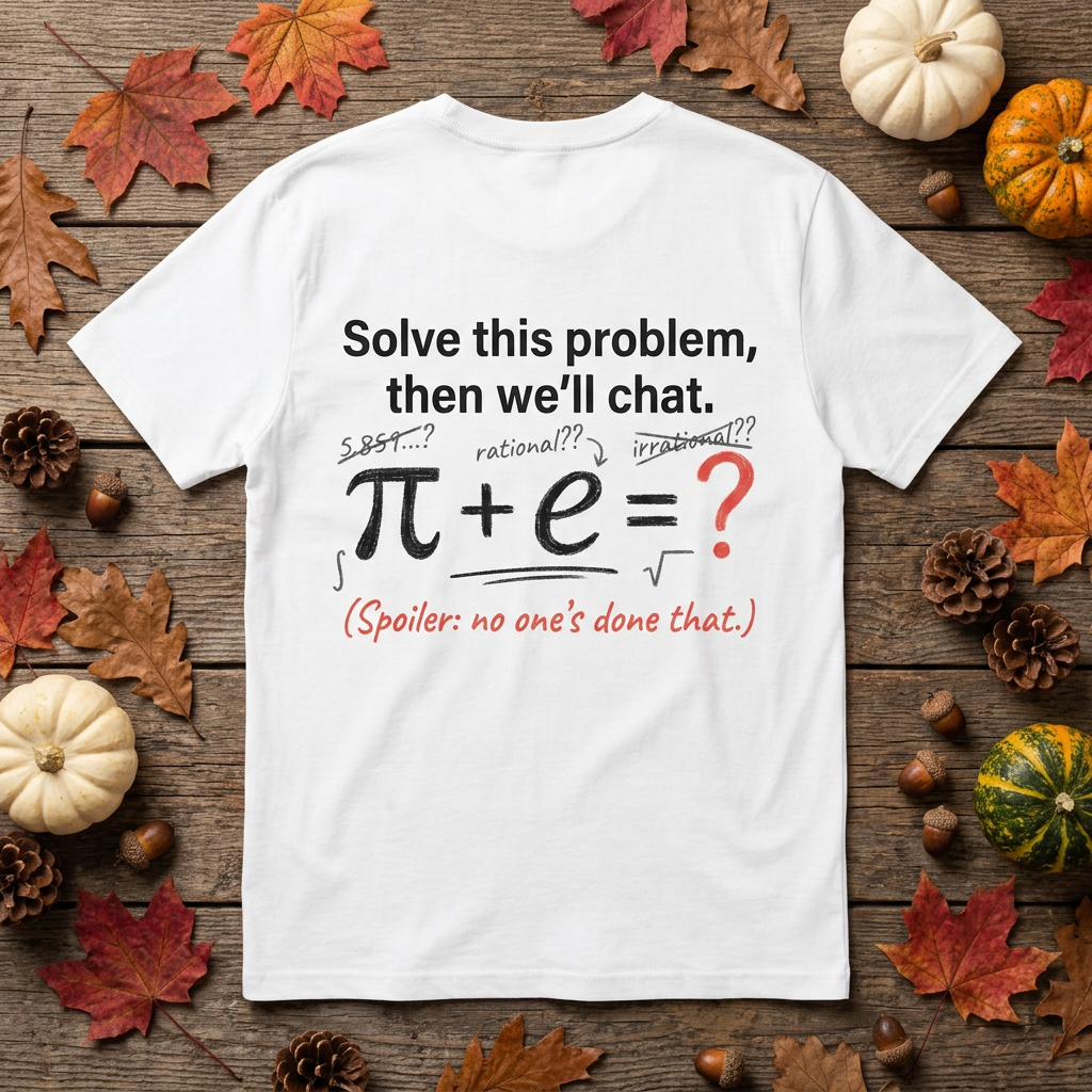 Résolvez ce problème et nous discuterons : t-shirt mathématique amusant π + e – T-shirt geek Pi, cadeau pour professeur de maths, ingénieur et passionné de sciences