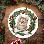 Individuelles Foto von niedlichem Haustiergesicht - Weihnachtsgeschenk für Tierliebhaber, Tiergedenken - Personalisierter runder Keramikschmuck