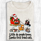 Little Do People Know Santa First Tried Cats Funny Christmas Shirt