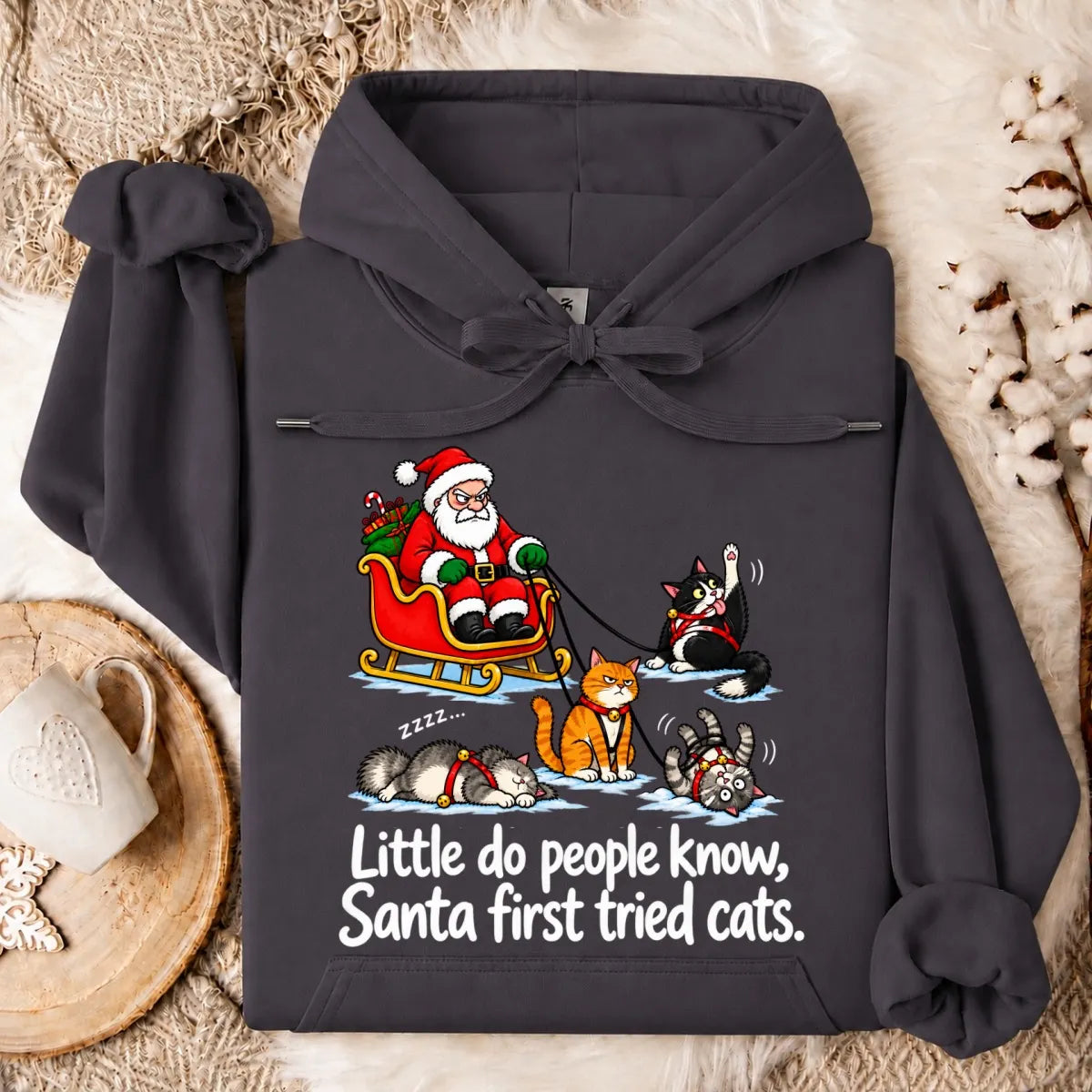 Little Do People Know Santa First Tried Cats Funny Christmas Shirt
