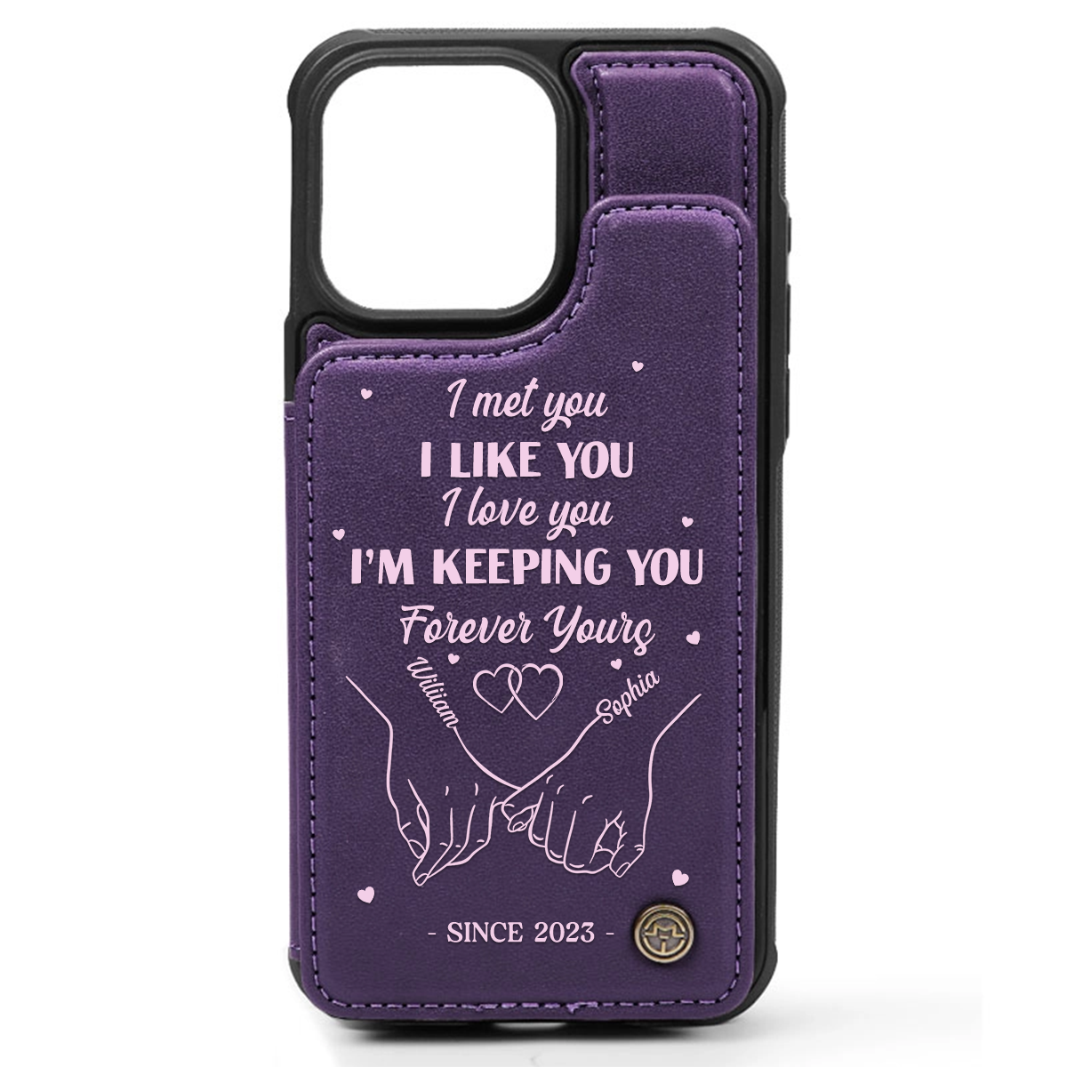 Je t'ai rencontré, je t'ai apprécié, je t'aime - Étui portefeuille à rabat en cuir personnalisé pour téléphone