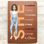 She Is Confident Strong Motivated - Personalized Leather Journal