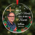 Ornement de Noël personnalisé en acrylique - Photo commémorative « Dieu vous garde entre ses mains »