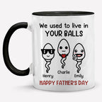 Wir haben früher in deinen Eiern gelebt - Personalisierte Tasse mit Namen - Geschenk für Vatertag, Muttertag, Geburtstag für Papa, Mama