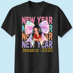 Neujahr Coquette 2025, Frohes neues Jahr 2025 Retro personalisiertes Shirt, 12 neue Kapitel