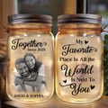 Custom Photo Our Love Is The Real Masterpiece Here - Couple Personalized Custom Mason Jar Light - Gift For Husband Wife, Anniversary