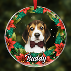 Couronne de Noël personnalisée avec photo du visage de votre animal (chien/chat) - Décoration commémorative ronde en verre