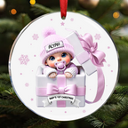 Baby Inside Gift Box Personalized Ceramic Ornament, Baby First Christmas Keepsake