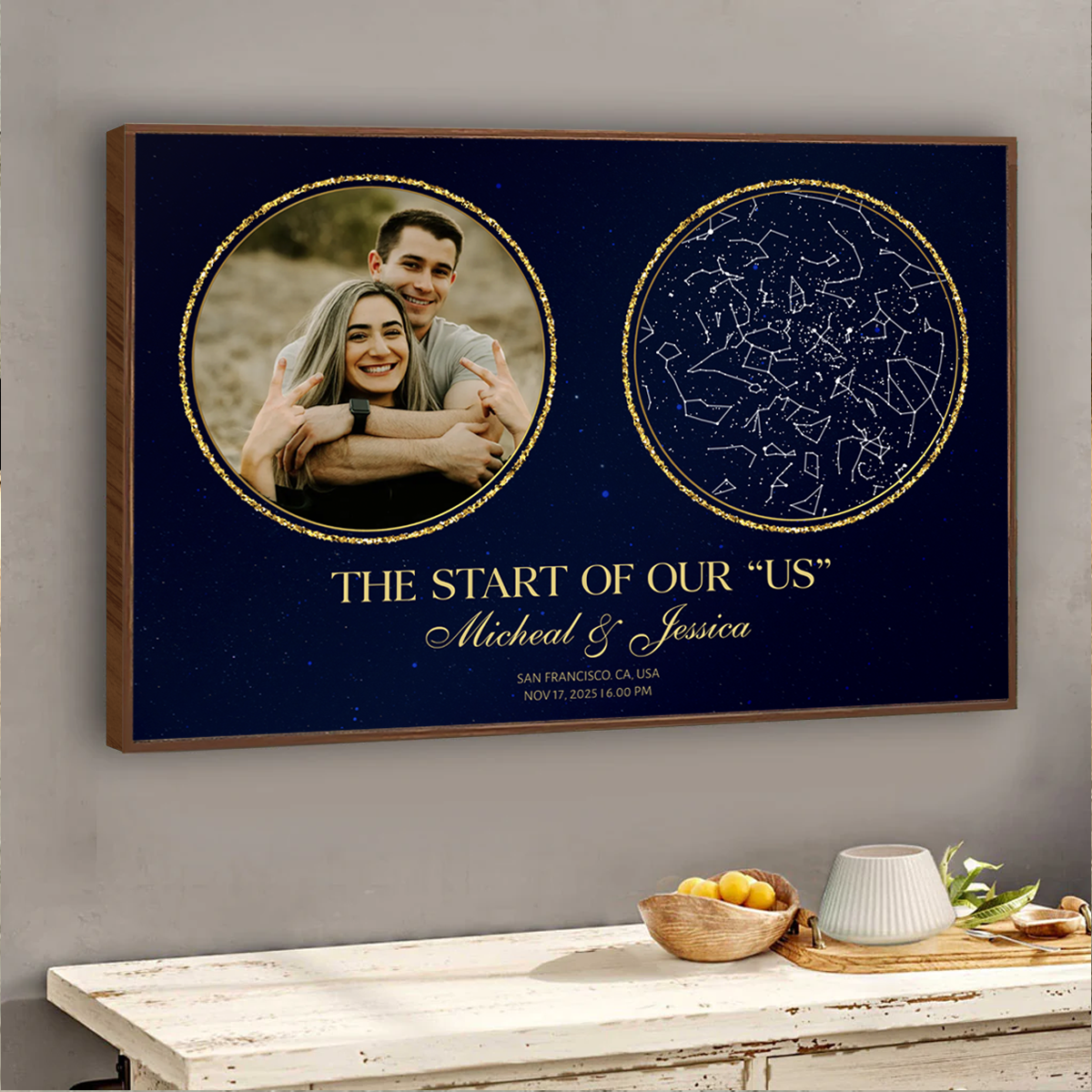 Capturing The Moment Couple Custom Golden Star Map Personalized Poster, Heartfelt Anniversary Gift For Couple, For Her, For Him