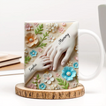 Daughter Son Holding Mother Hand Personalized 3D Effect Mug, Mother's Day Gift for Mom, Grandma