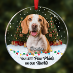 Individuelles Foto „You Left Paw Prints“ Tiergedenken – Personalisiertes rundes Acryl-Ornament