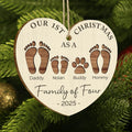 Empreintes pour un premier Noël en famille de quatre personnes - Ornement en bois personnalisé de forme découpée