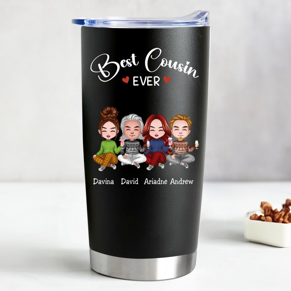 20oz Personalized Stainless Steel Tumbler - Best Cousin Ever (BL)