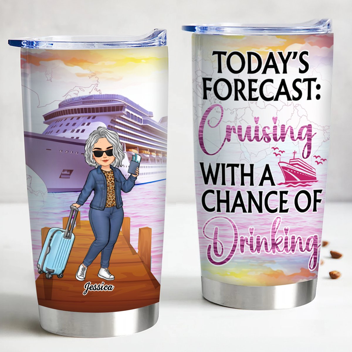 20oz Travel Lovers - Today's Forecast: Cruising With A Chance Of Drinking - Personalized Tumbler (TB)