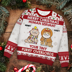 Joyeux Noël humain, ton serviteur, tes minuscules maîtres à fourrure - Pull moche unisexe personnalisé