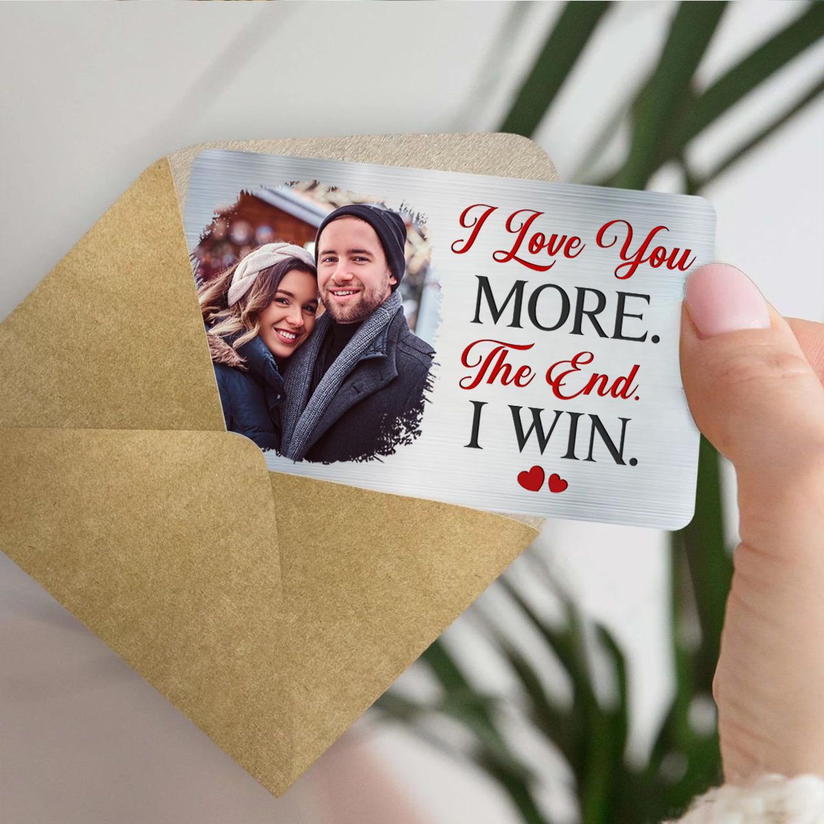 Custom Photo I Love You More - Gift For Couples, Husband, Wife - Personalized Aluminum Wallet Card