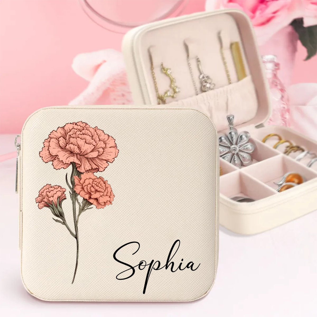 Woman Birth Month Flower Personalized Jewelry Box, Birthday Gift, Mother's Day Gift For Mom, Grandma