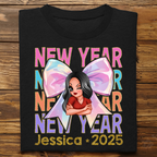 Neujahr Coquette 2025, Frohes neues Jahr 2025 Retro personalisiertes Shirt, 12 neue Kapitel