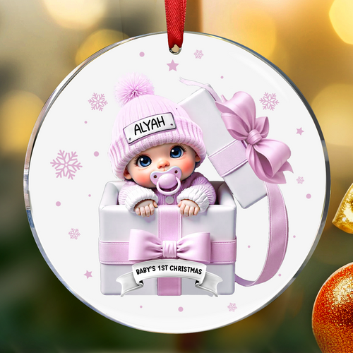 Baby Inside Gift Box Personalized Ceramic Ornament, Baby First Christmas Keepsake