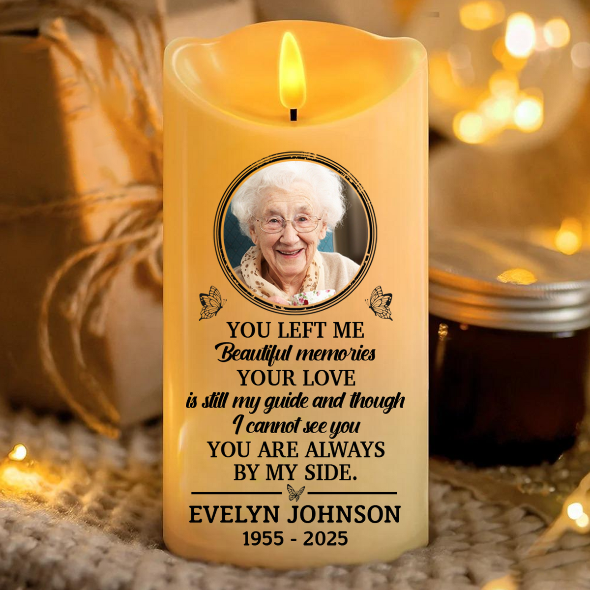 Bougie LED sans flamme personnalisée - Souvenir photo personnalisé « Tu m'as laissé de merveilleux souvenirs »