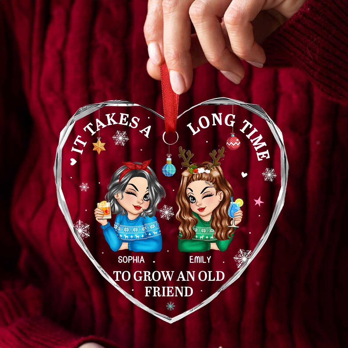 It Takes A Long Time To Grow An Old Friend Christmas - Personalized Heart Shaped Acrylic Ornament