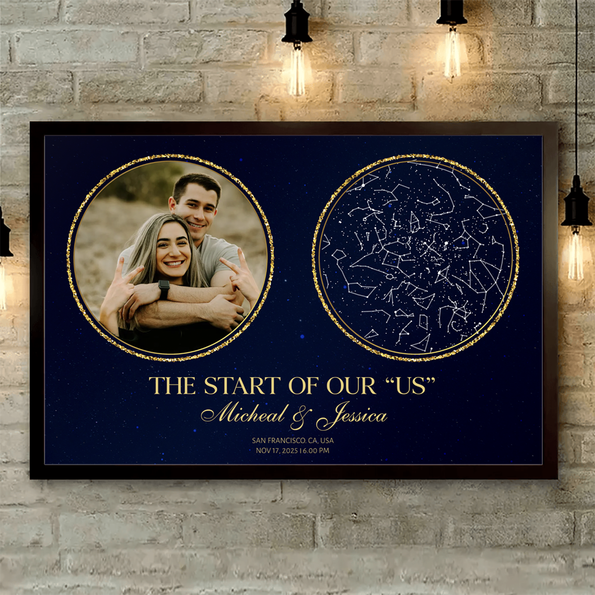 Capturing The Moment Couple Custom Golden Star Map Personalized Poster, Heartfelt Anniversary Gift For Couple, For Her, For Him