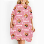 Personalisiertes Damen-Schlafshirt mit lustigem Foto-Motiv von Haustier-Gesichtern – Hund & Katze