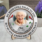 Plaque commémorative personnalisée avec photo « My Mind Still Talks To You » - Plaque en bois à deux couches avec support