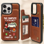 The Campsite Is Calling - Personalized Leather Flip Wallet Phone Case