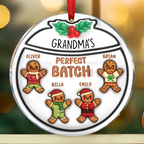Ornement de Noël personnalisé en acrylique rond, effet gonflé 3D, motif Bonshommes en pain d'épices Grand-mère Grand-père Perfect Patch