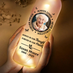 Custom Photo Memorial Always Loved Never Forgotten - Personalized Bottle Light