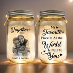 Custom Photo Our Love Is The Real Masterpiece Here - Couple Personalized Custom Mason Jar Light - Gift For Husband Wife, Anniversary