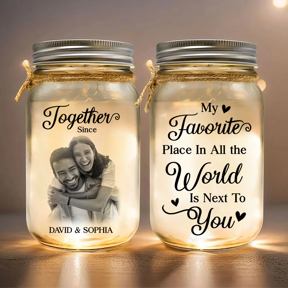 Custom Photo Our Love Is The Real Masterpiece Here - Couple Personalized Custom Mason Jar Light - Gift For Husband Wife, Anniversary