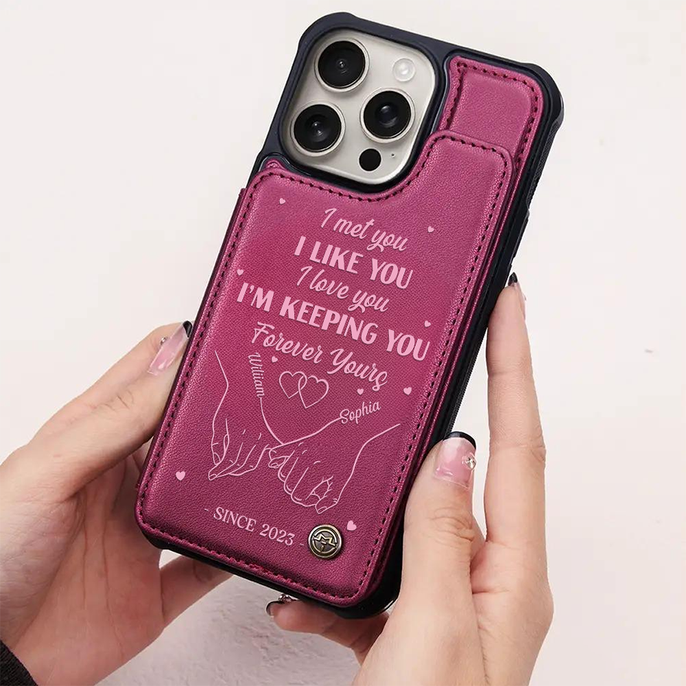 Je t'ai rencontré, je t'ai apprécié, je t'aime - Étui portefeuille à rabat en cuir personnalisé pour téléphone