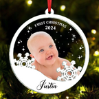 Baby's First Christmas With Snowflake - Personalized Photo Acrylic Ornament