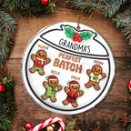 Ornement de Noël personnalisé en acrylique rond, effet gonflé 3D, motif Bonshommes en pain d'épices Grand-mère Grand-père Perfect Patch