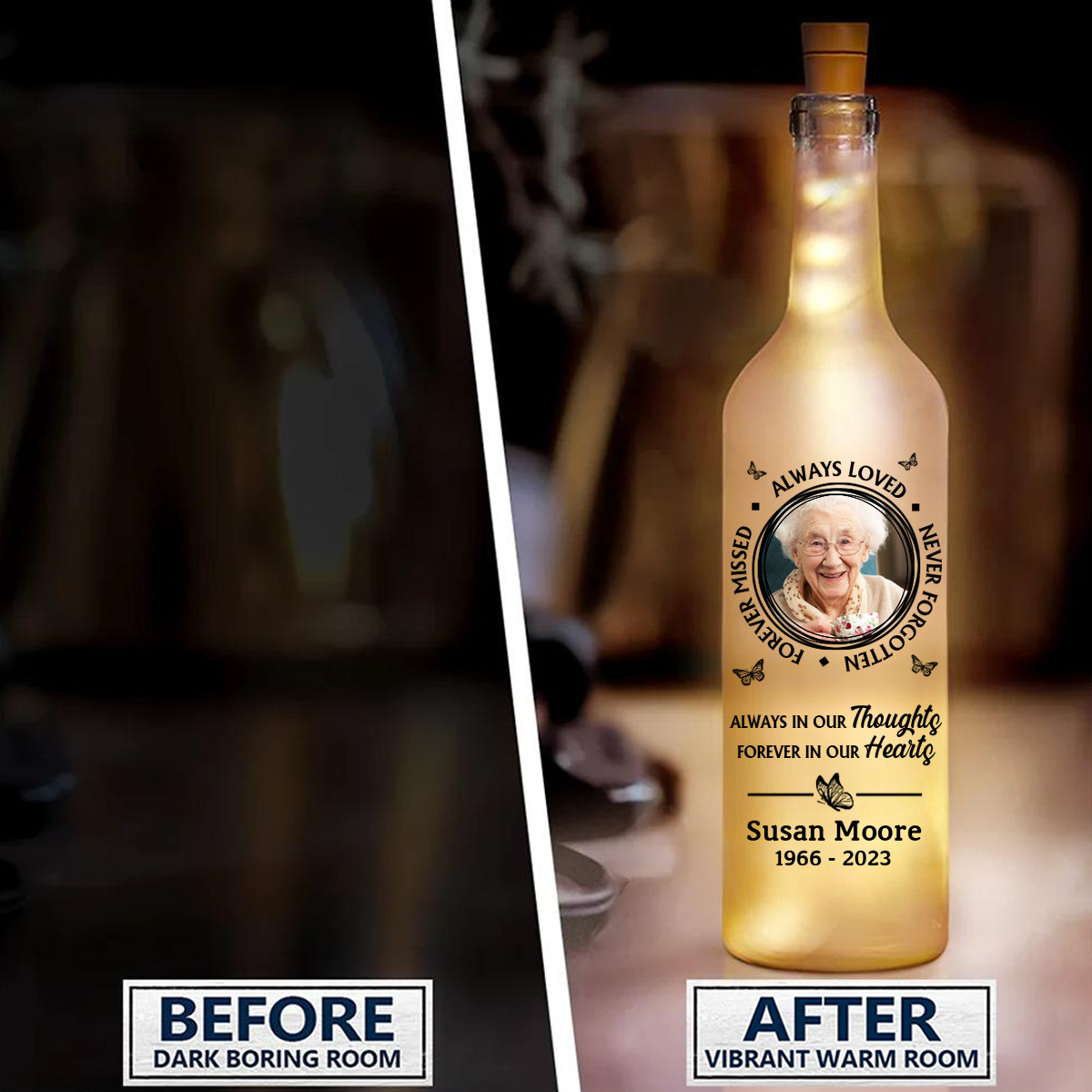 Custom Photo Memorial Always Loved Never Forgotten - Personalized Bottle Light