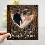Custom Photo Pencil Drawing Carved In Love Couple You + Me = Forever - Personalized 2-Layered Wooden Plaque With Stand