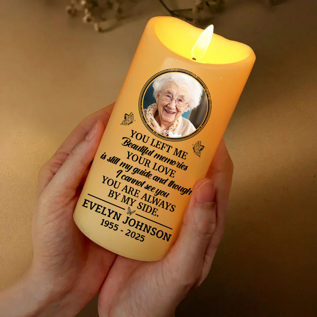Bougie LED sans flamme personnalisée - Souvenir photo personnalisé « Tu m'as laissé de merveilleux souvenirs »