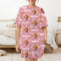 Personalisiertes Damen-Schlafshirt mit lustigem Foto-Motiv von Haustier-Gesichtern – Hund & Katze