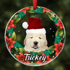 Couronne de Noël personnalisée avec photo du visage de votre animal (chien/chat) - Décoration commémorative ronde en verre