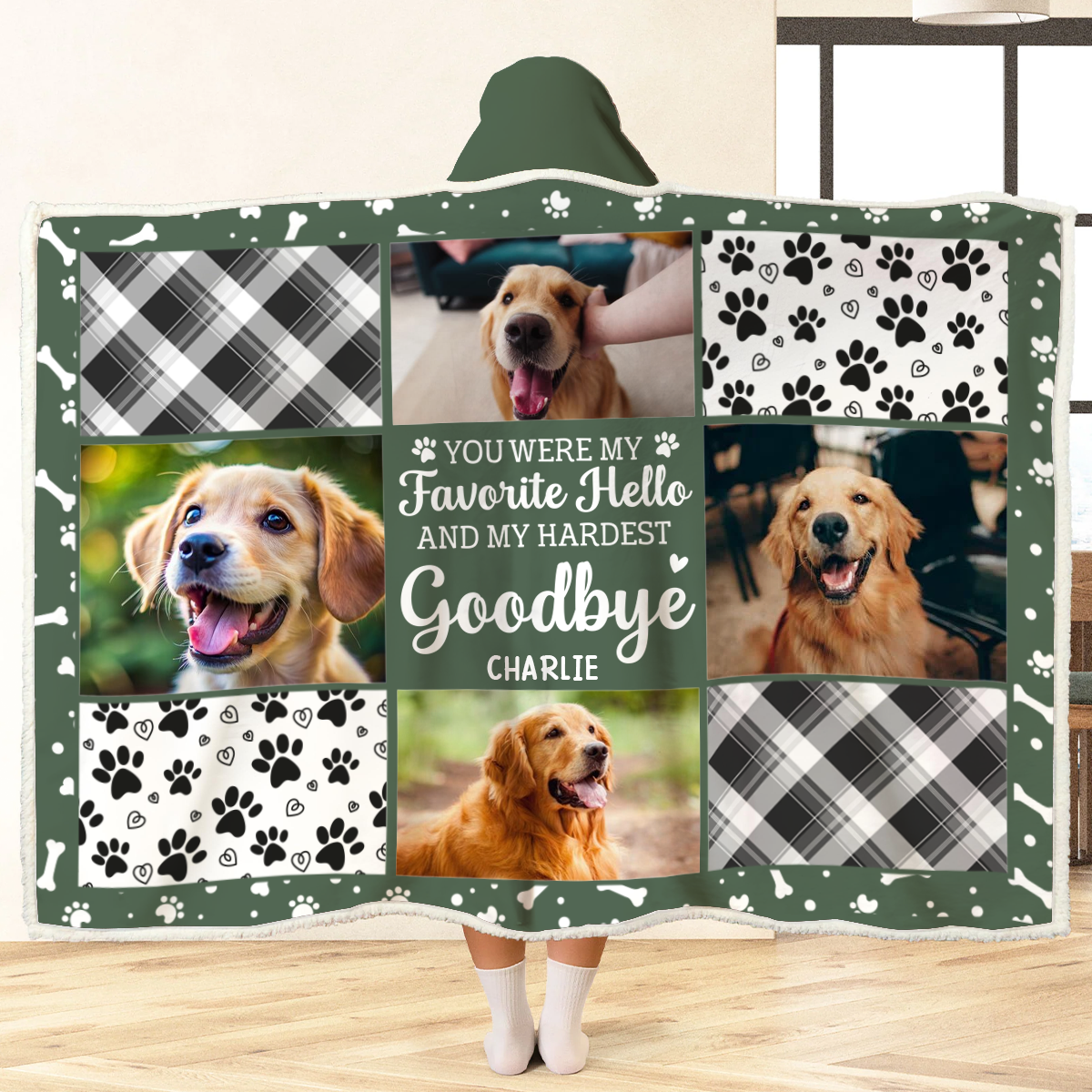 Custom Photo Pet Memorial You Were My Hardest Goodbye - Personalized Wearable Hooded Blanket