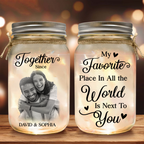 Custom Photo Our Love Is The Real Masterpiece Here - Couple Personalized Custom Mason Jar Light - Gift For Husband Wife, Anniversary