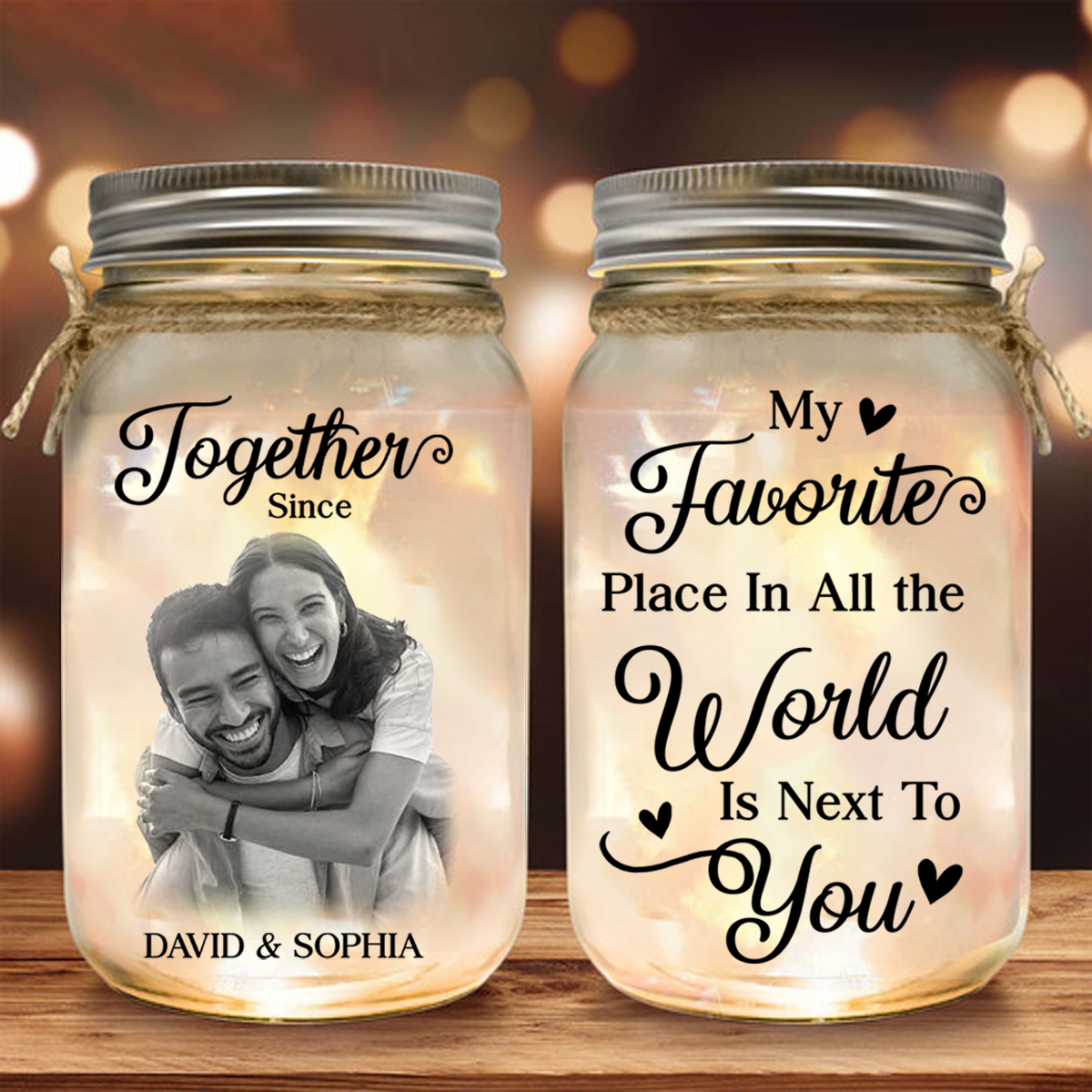 Custom Photo Our Love Is The Real Masterpiece Here - Couple Personalized Custom Mason Jar Light - Gift For Husband Wife, Anniversary