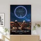 Custom Star Map Personalized Poster, Romantic Old Couple Sitting on the Beach